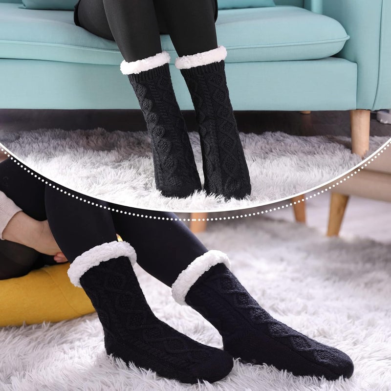 LINEMIN Womens Slipper Socks Winter Warm Fleece Lined Socks Cozy Soft Thick Fuzzy Non Slip Indoor Christmas Socks - Image 4